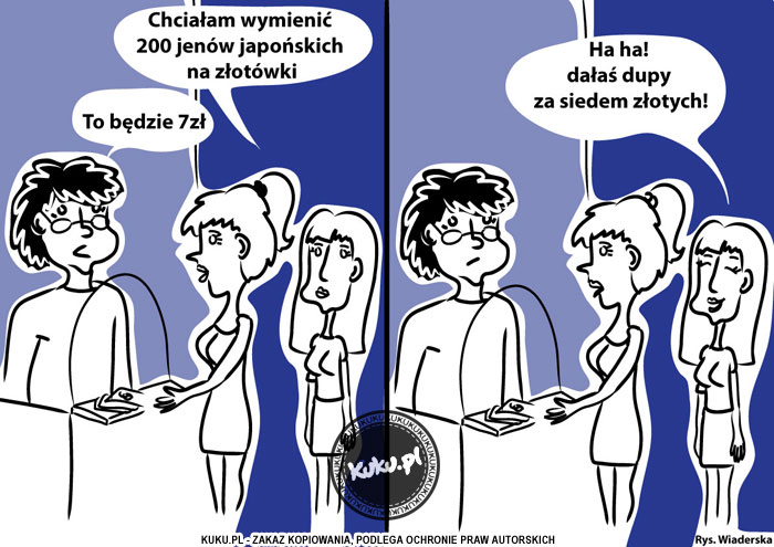 Komiks, dowcip, Żart o Blondynka i 200 jen&oacute;w