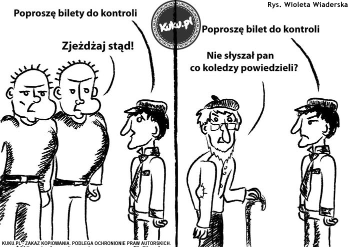 Komiks, dowcip, Żart o Kontrola bilet&oacute;w w autobusie