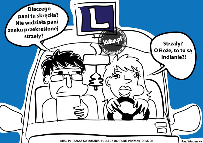 Komiks, dowcip, Żart o Blondynka robi prawo jazdy