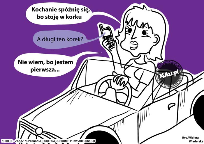 Komiks, dowcip, Żart o Blondynka stoi w korku