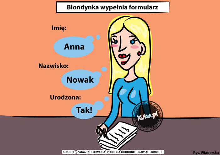 Komiks, dowcip, Żart o Blondynka wypeÅ‚nia formularz