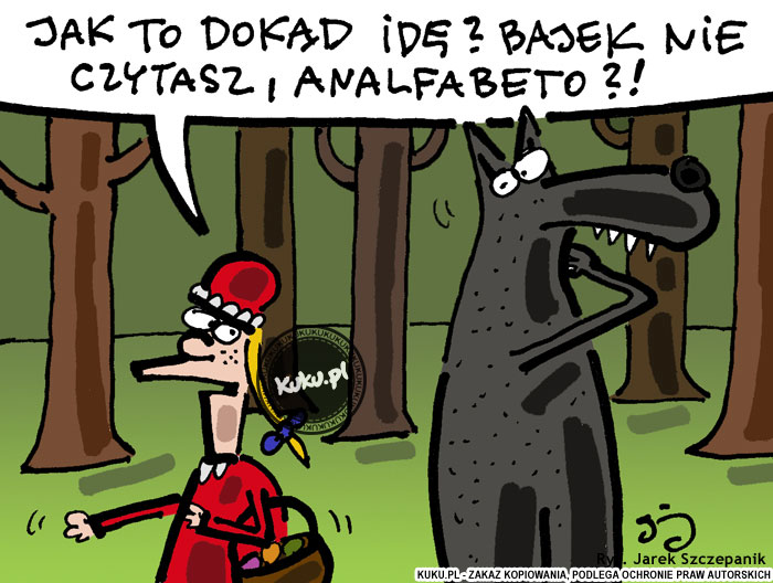 Komiks, dowcip, Żart o Czerwony Kapturek spotyka wilka