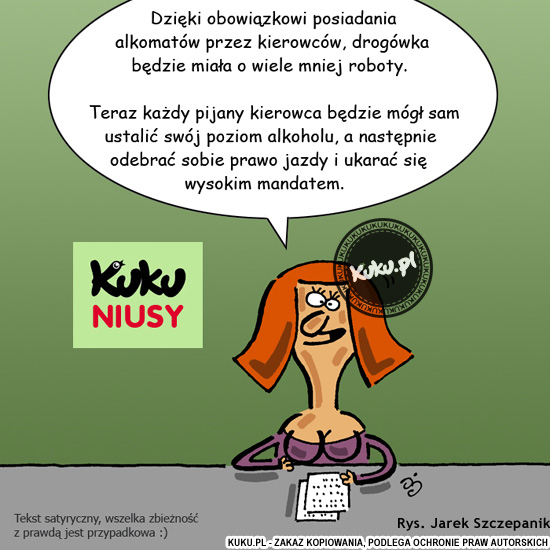 Komiks, dowcip, Żart o Kuku Niusy - alkomaty w samochodach