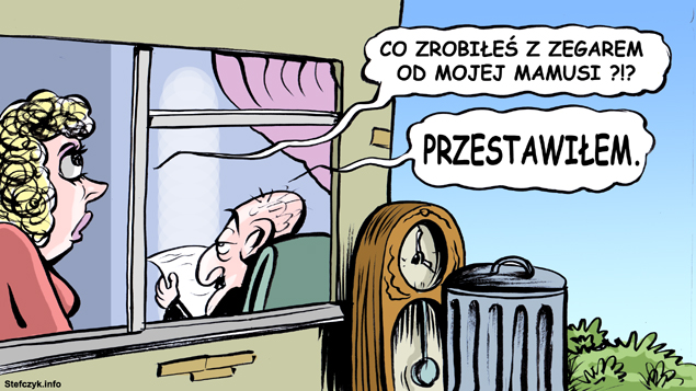 Komiks, dowcip, Żart o Przestawiony zegar