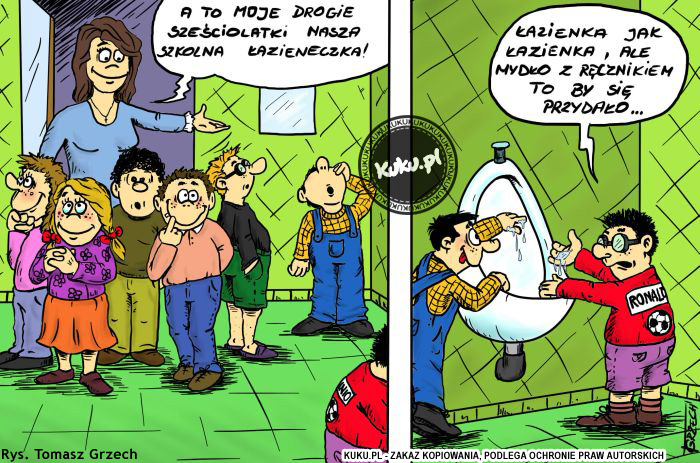 Komiks, dowcip, Żart o SzeÅ›ciolatki w szkolnej toalecie.